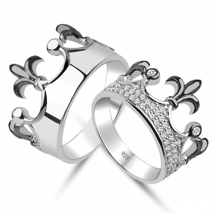 King Queen Crown Ring Setgold Crown Ringpromise By Uniquenewline