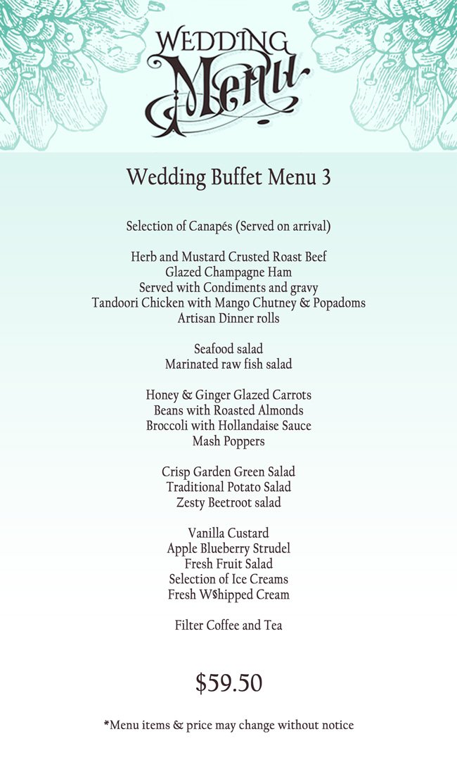 Sample Wedding Buffet Menu