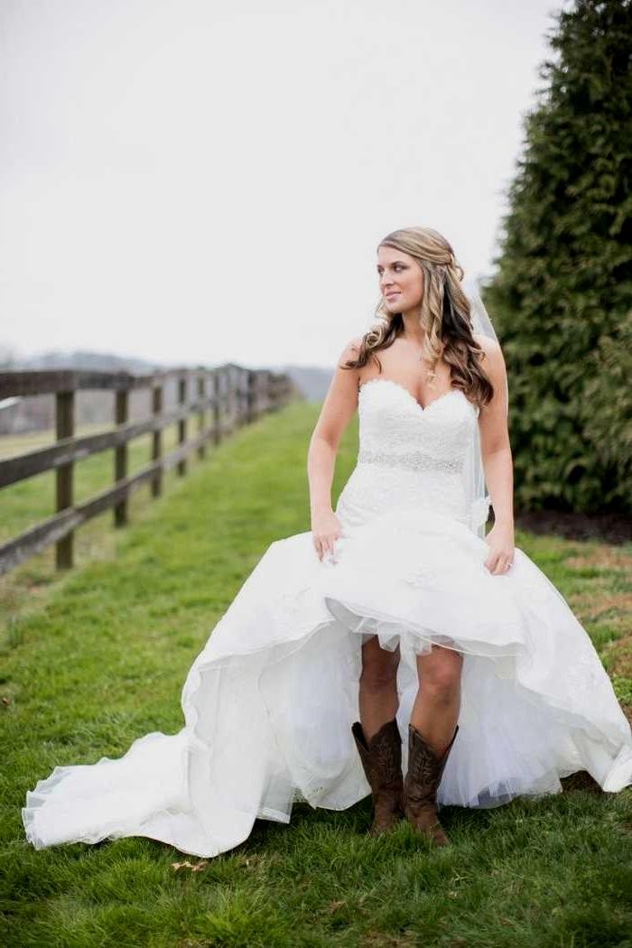 High Low Wedding Dress With Cowboy Boots
