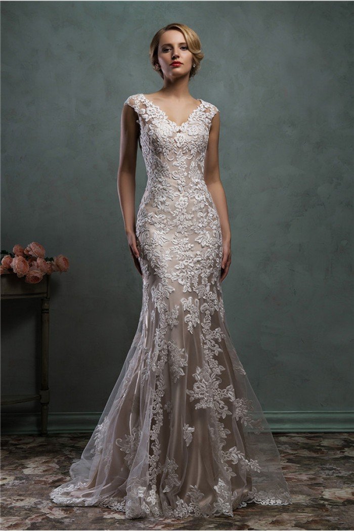 Champagne Lace Wedding Dress 