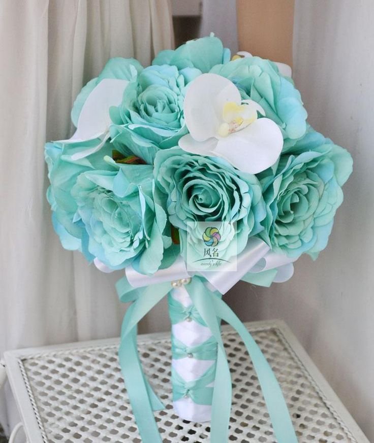 White And Teal Wedding Bouquets