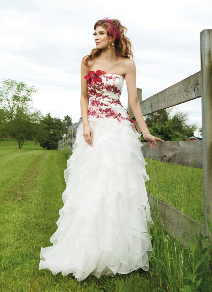 Wedding Dress With Burgundy Accents