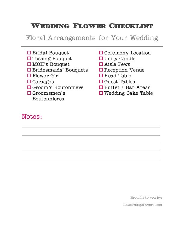 wedding flower checklist