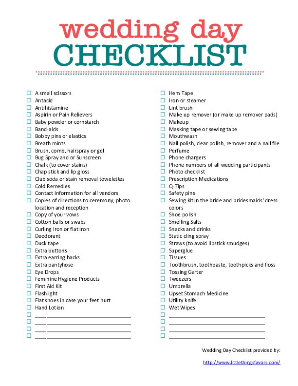 Wedding Flower Checklist