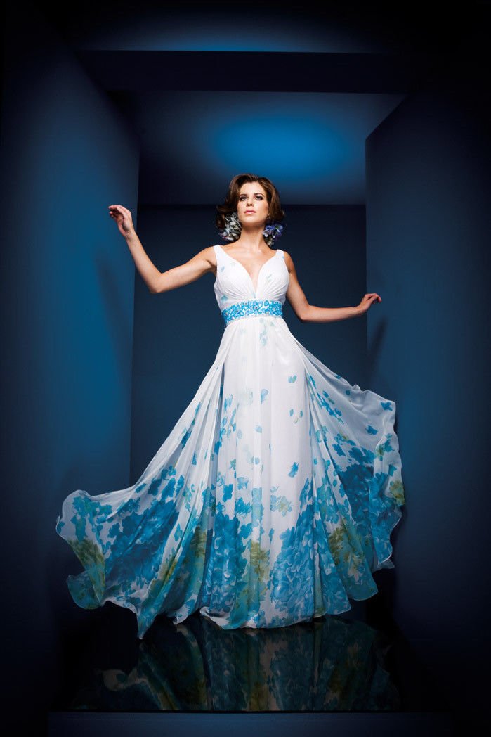 Aqua Blue And White Wedding Dress