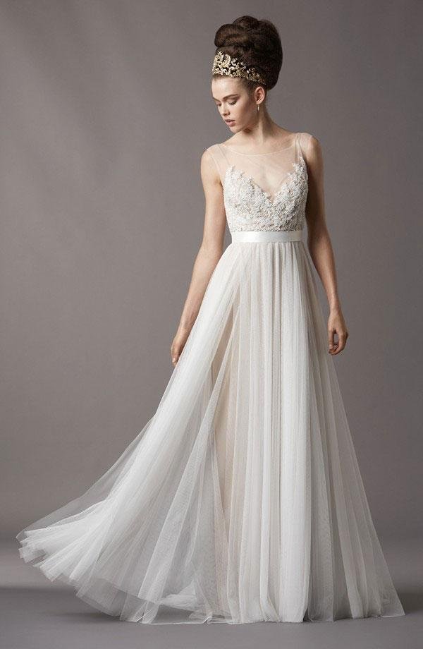 Sheer Beaded Wedding Dress