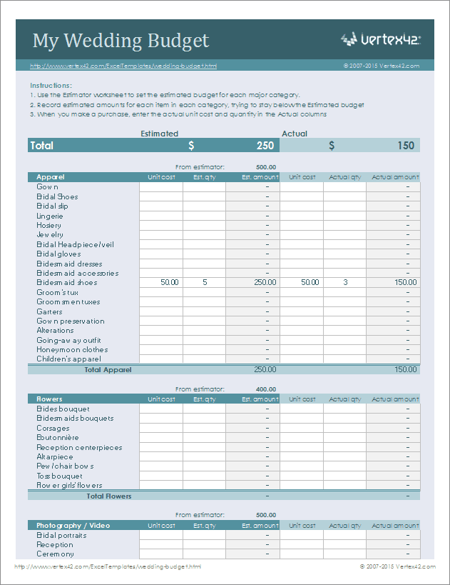 wedding budget planner spreadsheet