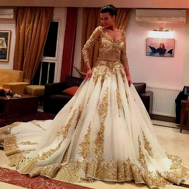 Cream And Gold Wedding Dress