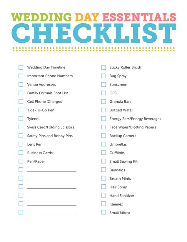 planning a wedding checklist printable