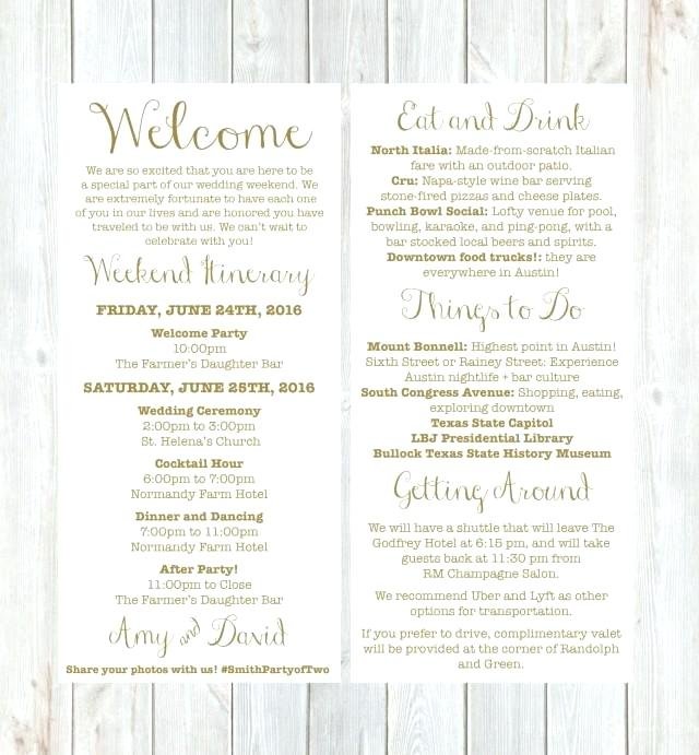 Destination Wedding Welcome Letter