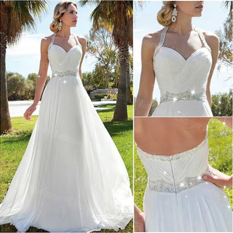 Halter Beach Wedding Dresses with Backless Design
