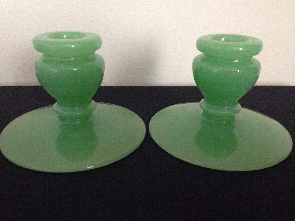 Vintage Green Glass Candle Holders