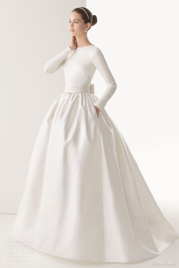 long-sleeve-simple-white-wedding-dress