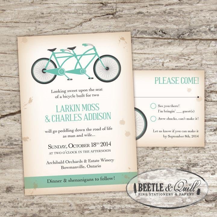 Bicycle Wedding Invitations   Bicycle Built For Two Printable Wedding Invitation Set 1 