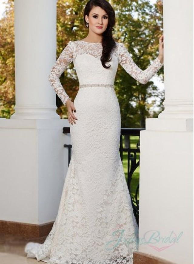 long-sleeve-lace-sheath-wedding-dress